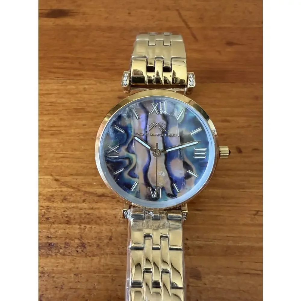 Porsamo Bleu Sylvie Abalone Dial Crystal Accents Stainless Steel Bracelet Watch